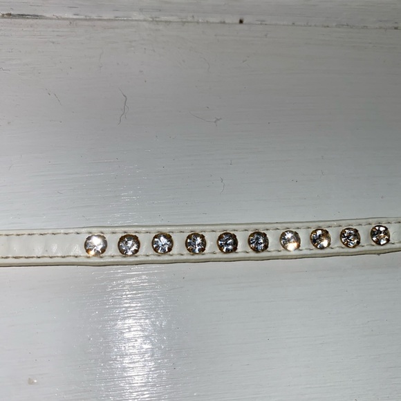 White Faux Leather Diamond Bling Small Dog collar with gold accents. - Picture 2 of 4